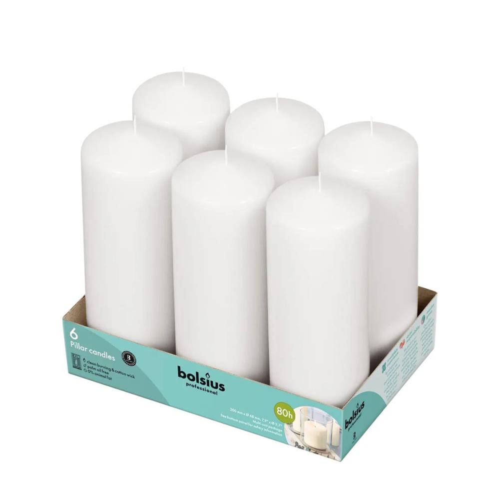 Bolsius White Professional Pillar Candles 20cm x 7cm (Pack of 6) £25.19
